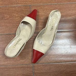 Chanel Leather Mules Red Patent Leather Tip Sling… - image 1